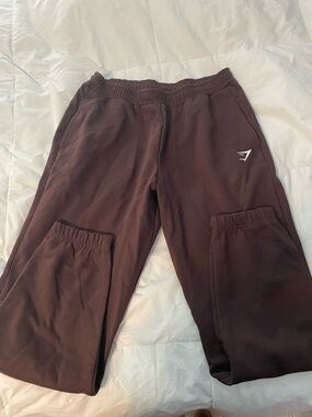 Gymshark Brown Fleece Sweatpants with White Logo Tag